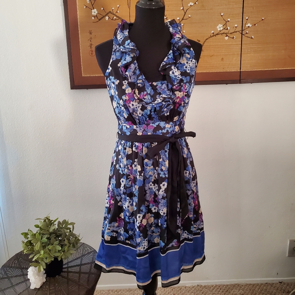 WHBM blue floral ruffle dress